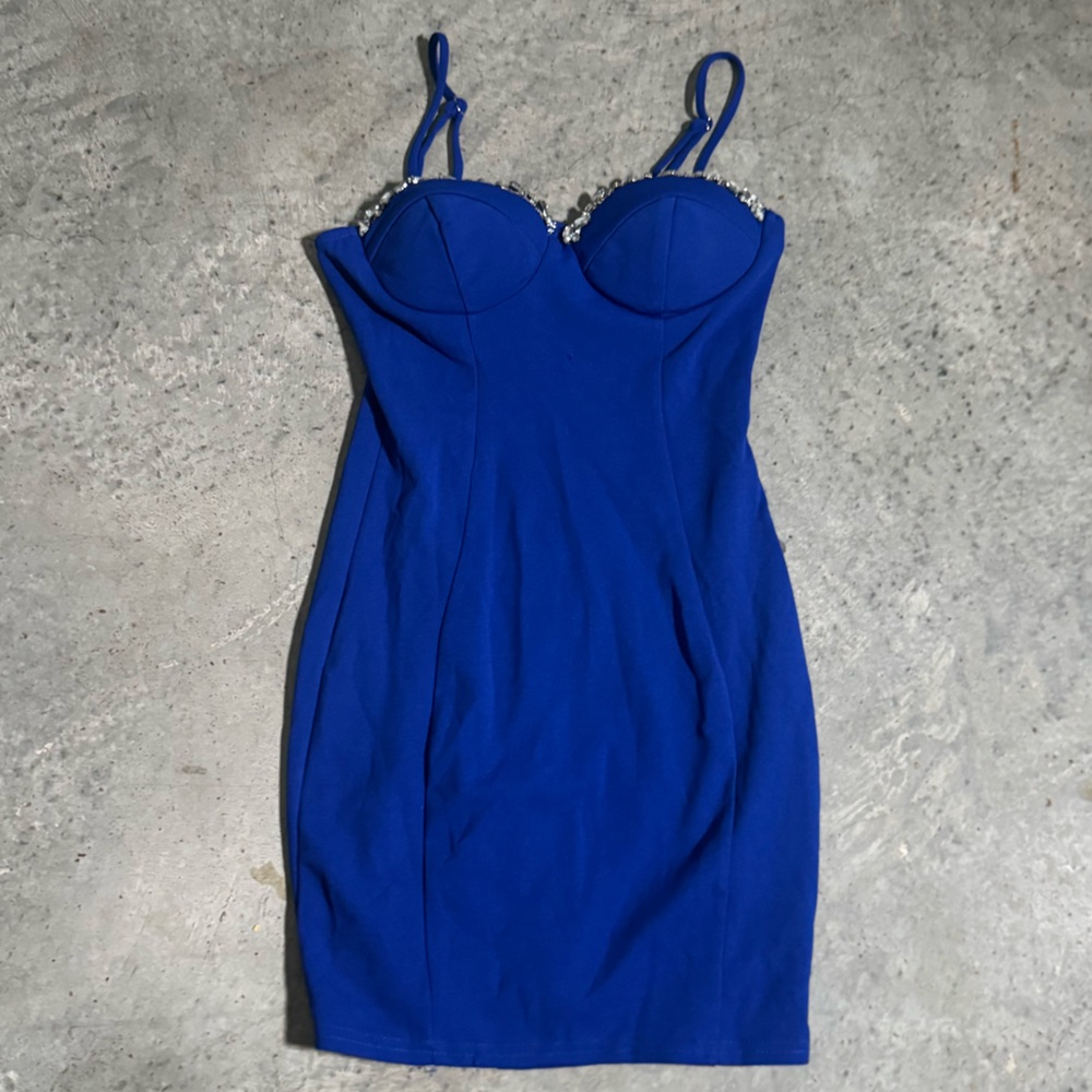 Mad Rag Blue Embellished Sweetheart Neck Bodycon Mini Dress Size S Party Sexy